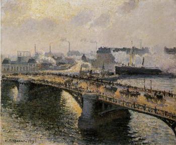 Camille Pissarro : The Boieldieu Bridge, Rouen, Sunset, Misty Weather